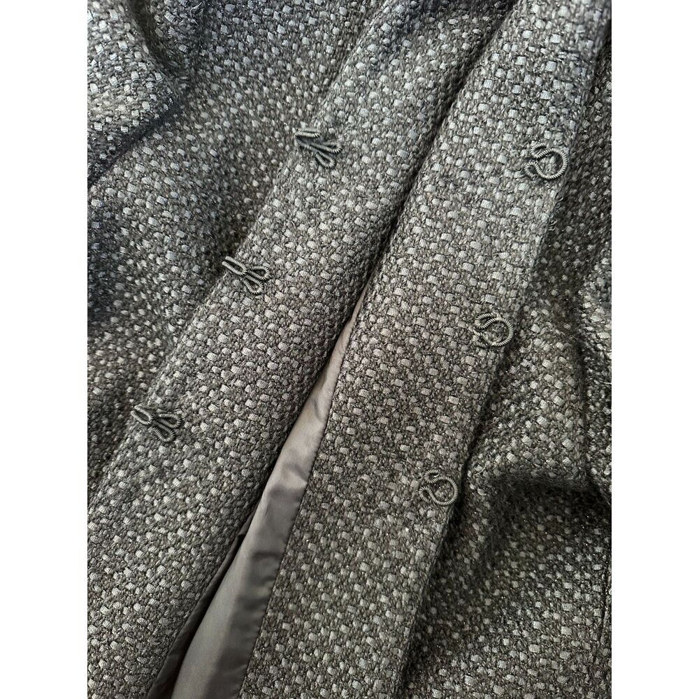 Vintage Asian Style Frog Closure Textured Tweed Jacket Black Mandarin Collar XL - Picture 5 of 8